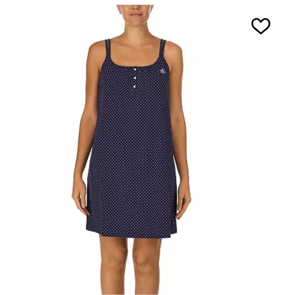 Ralph Lauren Other - Ralph Lauren Double Strap Button Neck Gown Navy Dot
